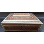 Good 19th Century Anglo-Indian sandlewood ivory inlaid sadeli box, of caddy form carved with animals