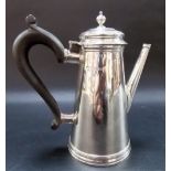 George V silver coffee pot of plain cylindrical tapered form and with ebony handle, maker H & Co