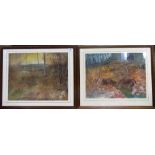 GEORGE RANKIN 'Rutting Stags in a Forest' and 'Fox in Woods' Two watercolours Both signed 14.5in x