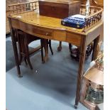 Attractive Edwardian fiddle mahogany inlaid ladies' writing table, the shaped gallery back with