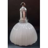 Early 20th Century pendant lamp with chrome plated fitting and fluted white opaque glass circular