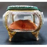 French gilt metal four glass trinket box, the hinged lid with floral micro mosaic.