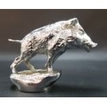 Chrome plated bronze car mascot in the form of a boar by Louis Lejeune Ltd, the base stamped 'LE