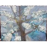 KEN SYMONDS Blossoning Tree Oil on Board Signed 25 in x 32.25 in.