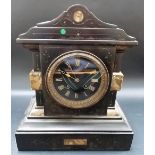 Black slate and marble two-train mantel clock, height 11.75in