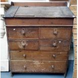 Victorian pine station masters chest, the sloped front with interior with pigeonholes over an