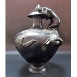 Art Nouveau bronze twin lug handled baluster urn, the neck draped with a maiden, height 12in