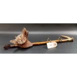 Black Forest fox head mounted riding crop pipe rack with antler handle.