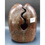 Cornish red serpentine abstract sculpture, height 9in.