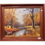 DAVID RYLANCE Woodland with river Oil on canvas Signed and dated '74 15.5in x 19.5in
