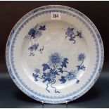 19th Century Chinese blue and white underglaze dish, foliate decorated, diameter 12.25in