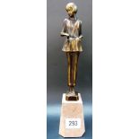 Art Deco style figure of a stylish lady in wide leg trousers after Joseph Lorenzl, the back