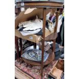 Early 20th Century inlaid circular three tier wotnot with lift off tray.