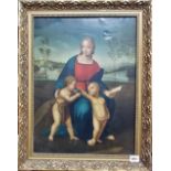 'After Leonardo Da Vinci' The Virgin May with the infant Jesus and St. John Oil on canvas 19in x