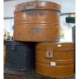 Three tin hat boxes