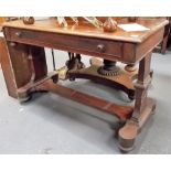 Victorian mahogany side table, the moulded top over a long frieze drawer and on shaped supports