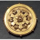 Victorian yellow metal circular brooch, weight 9.2g approx.