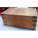 Early 20th Century oak brassbound silver box, hinged to reveal a fitted interior for a canteen of