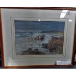 CHARLES BROOKE BRANWHITE Rocky coastal landscape Watercolour and body colour Monogrammed 9.5in x
