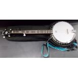 Contemporary Fender banjo, made in Korea, No. KDO4040729, with soft carrying case.