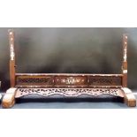 Chinese hardwood mother of pearl inlaid table screen stand, lacks screen (af) , width 37in.
