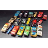 Collection of playworn Scalextric racing cars.