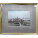 19TH CENTURY CONTINENTAL SCHOOL - River Landscape with a Town Beyond, watercolour, 10in x 14in;