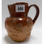 Salt glazed hunting jug with typical sprigged decoration, height 5.5in.