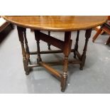 19th Century Oak oval gateleg table, length 44in