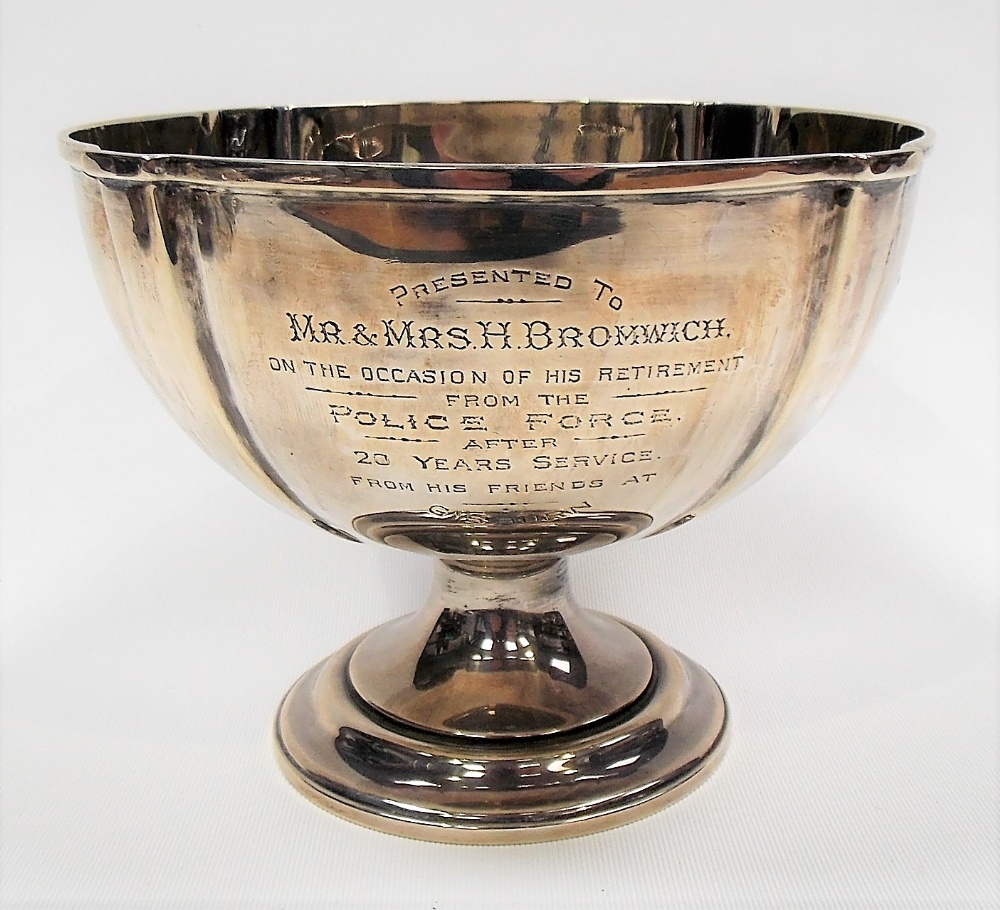 Edwardian silver pedestal rose bowl, maker J.R, Sheffield 1910, engraved dedication, weight 11oz