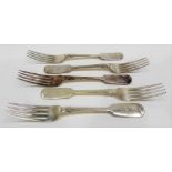 Victorian silver set of five fiddle pattern dessert forks, maker GJ DF, London 1901, weight 8.5oz