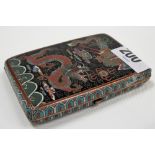 Chinese cloisonné rectangular cigarette box decorated with a dragon and Ho Ho bird amongst clouds to