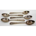 Set of five Victorian silver old English pattern teaspoons, maker JWB, London 1889, weight 2.15oz