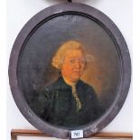 18th Century British School - half length portrait of a gentleman, oil on board, oval, 12in x 10.