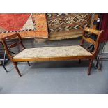 19th Century mahogany window seat with opposing chair backs with ebony strung top rail over the
