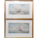 GARMAN MORRIS - Pair of watercolours, shipping at Sea, both signed, both 9.5in x 19.5in