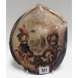 Victorian large carved abalone shell with central engraved scene of a shepherd and the infact Christ