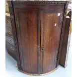 George III oak mahogany banded bow front wall hanging corner cupboard