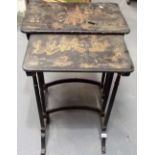 19th Century black lacquered Japanned rectangular nest of two tables