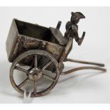 White metal miniature model of a cart applied with a coachman with tricorn hat, width 2in