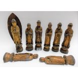 Eight carved gilt wood Buddhist deity figures, height 8.5in.