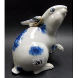 Japanese blue and white underglaze rabbit, height 7in (right ear af).