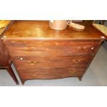 19th Century mahogany chest of three long graduated drawers and on outswept bracket feet, width 42.