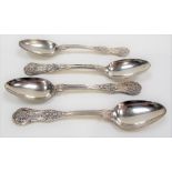 Four Victorian silver king's pattern dessert spoons, three by maker EE JE, 1859, the other 1837,