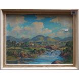 H.J. FOY - River Landscape, Hills in the Distance, Oil on Board, signed,11.5in x 15.75in; together