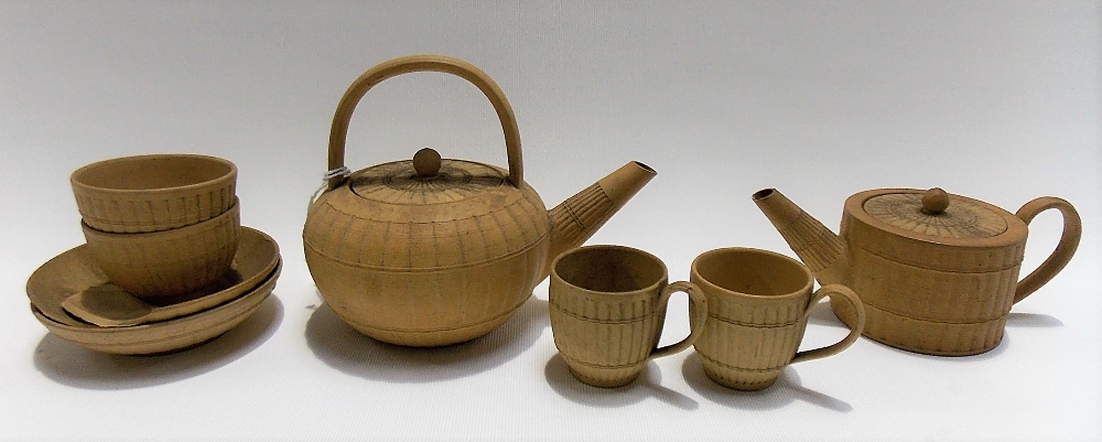 18th Century Wedgwood caneware bamboo miniature tea and coffee set for two comprising tea and coffee