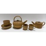 18th Century Wedgwood caneware bamboo miniature tea and coffee set for two comprising tea and coffee