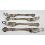 Harlequin William IV and Victorian set of four king's pattern dessert forks, weight 7.5oz approx.