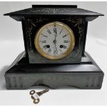Slate two train mantel clock, the white enamel dial signed HRY MARC PARIS, with French movement,