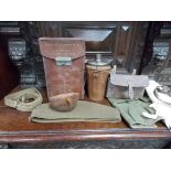 Miscellaneous including a good silver plate leather cased spirit flask with two silver plate